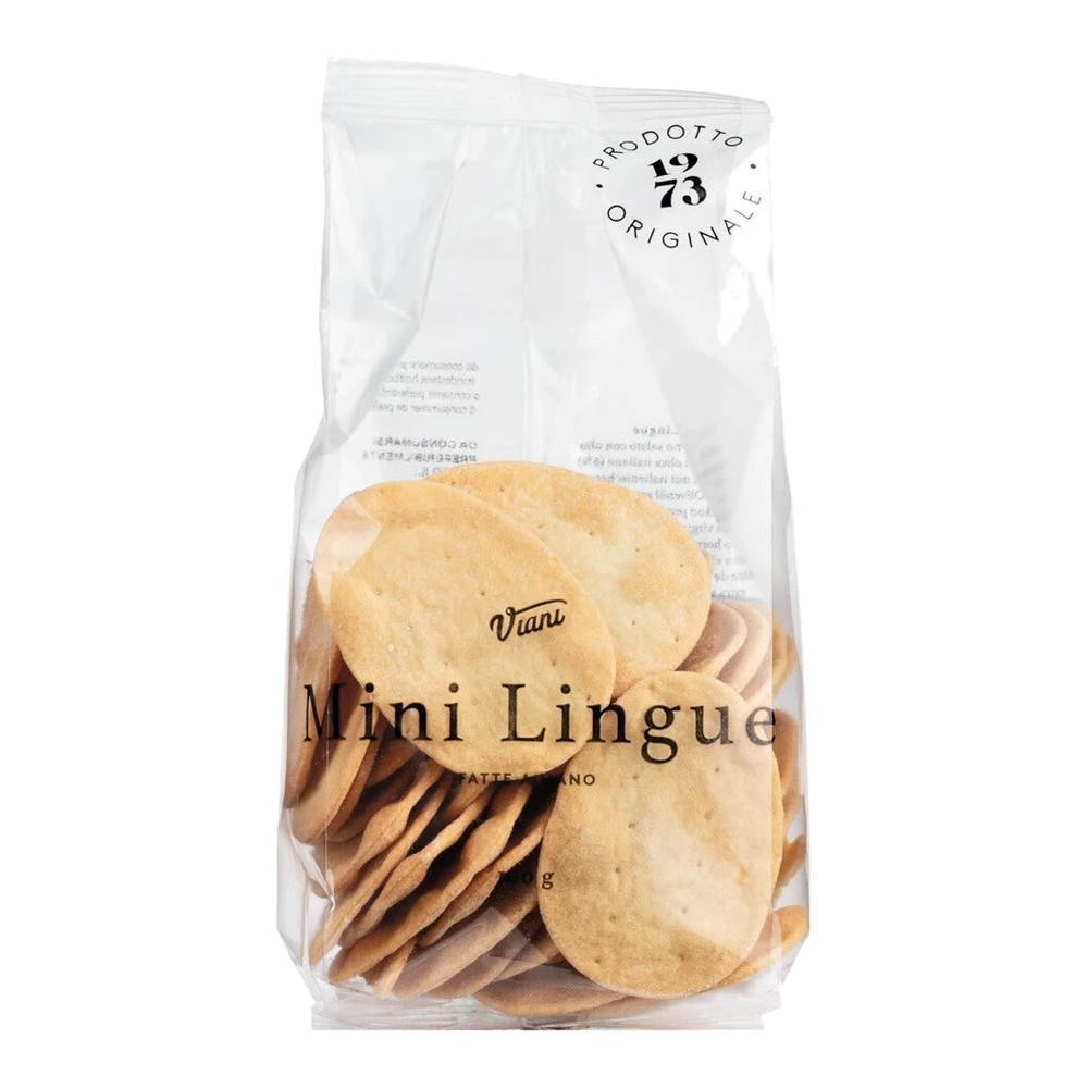 Viani Mini Lingue – short, thin salted pastry tongues from Italy, approx. 10 cm, suitable for toppings