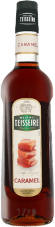 Mathieu Teisseire Caramel Syrup – brown glass bottle with a yellow label and caramel motif