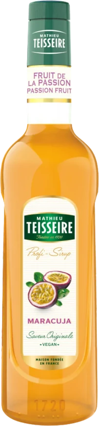 Mathieu Teisseire Passion Fruit Syrup – bottle with yellow label and passion fruit motif