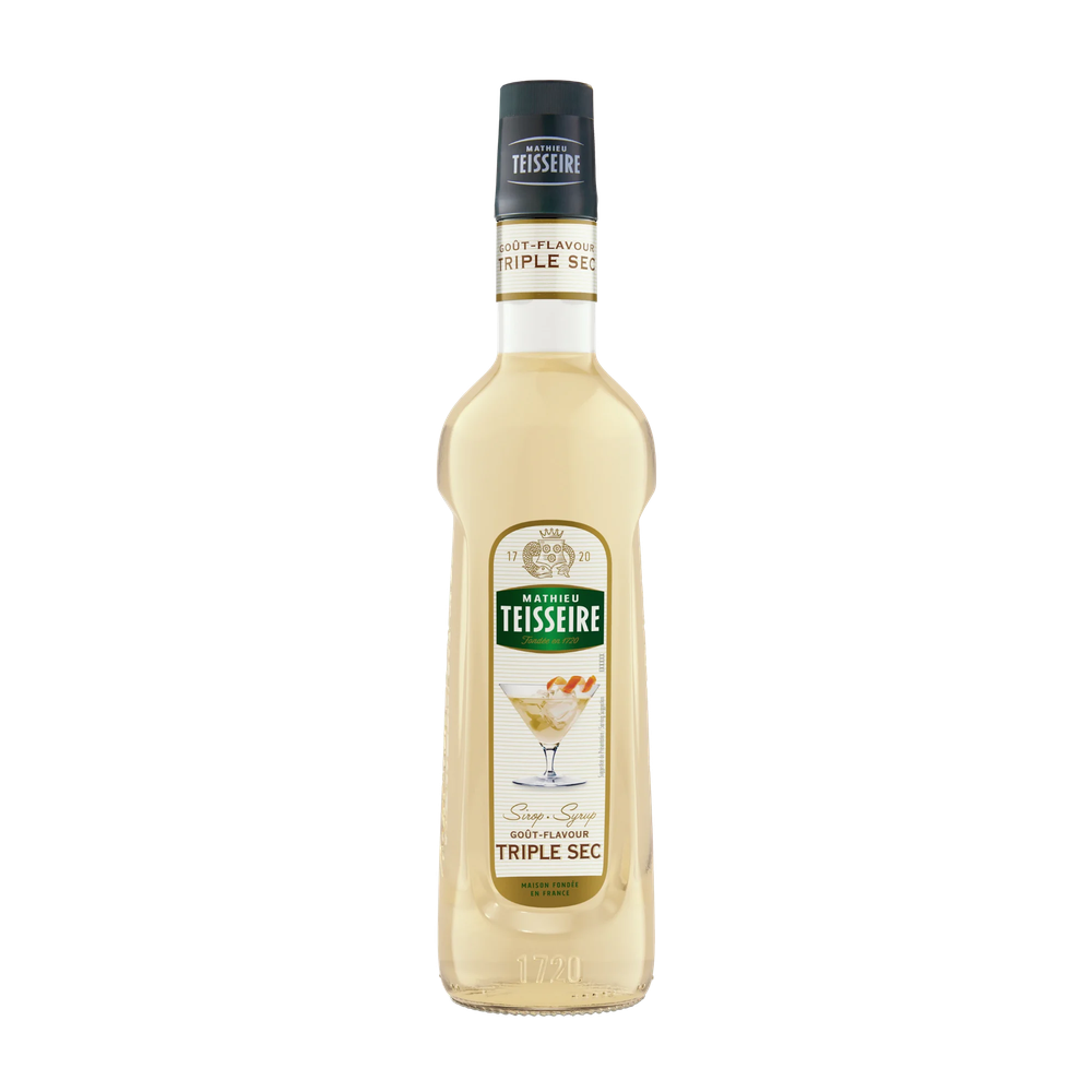 Mathieu Teisseire Triple Sec Sirup – Flasche mit orangefarbenem Etikett, alkoholfreier Zitrussirup