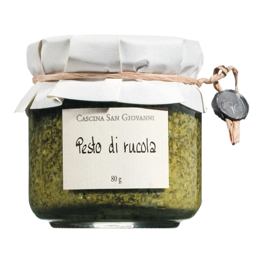 Cascina San Giovanni Pesto di Rucola – jar with green arugula paste made from rocket, olive oil and Robiola