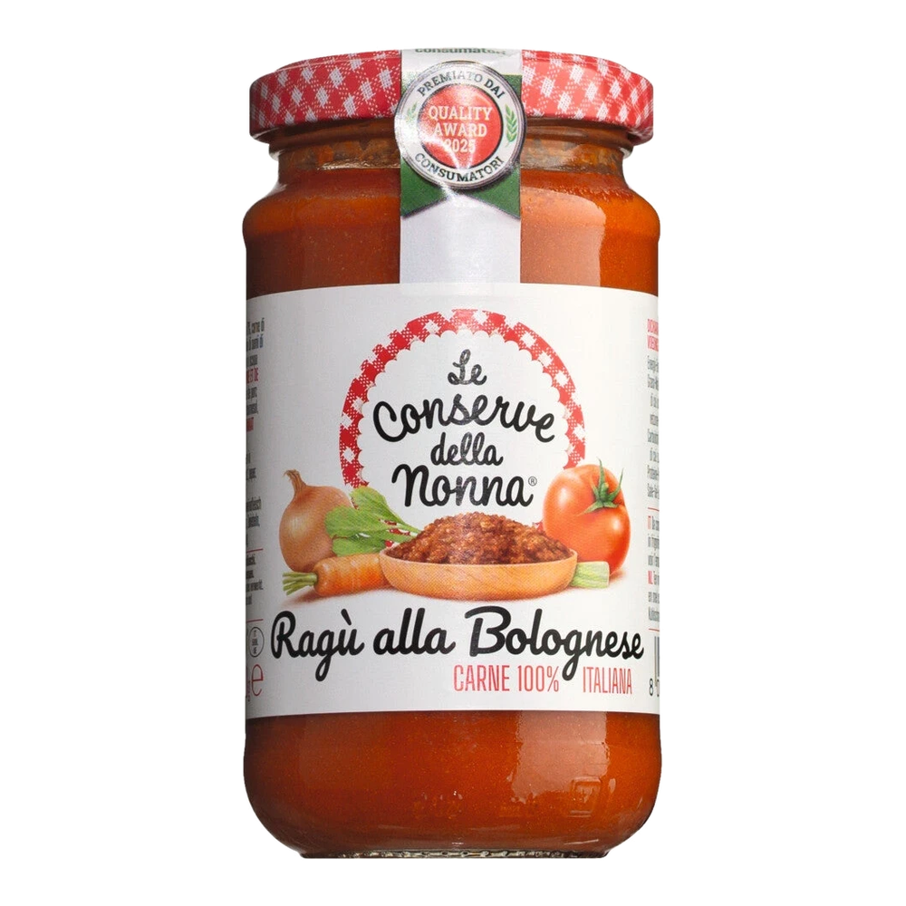 Ragù alla Bolognese – dichte Fleischsauce mit Schweine- und Rindfleisch aus der Emilia-Romagna, im Glas