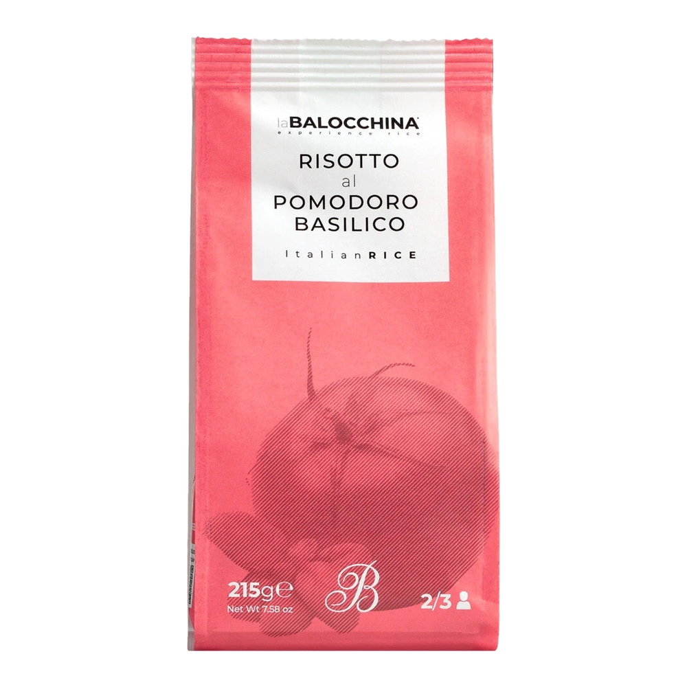 Risotto-Mischung mit getrockneten Tomaten und Basilikum in Packung – Risotto pomodoro e basilico