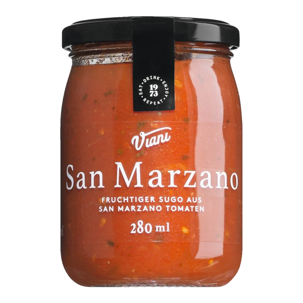 Viani Sugo con pomodoro San Marzano DOP – tomato sauce with olive oil, garlic and basil in a jar