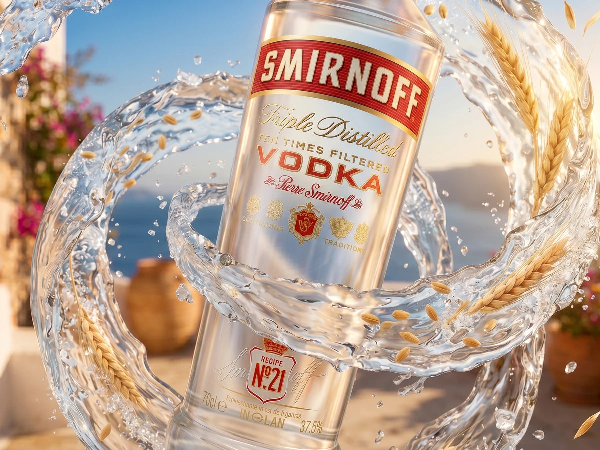 Smirnoff Red Label Vodka von Diageo, klare 0,7-l-Flasche mit rotem Etikett, dreifach destilliert