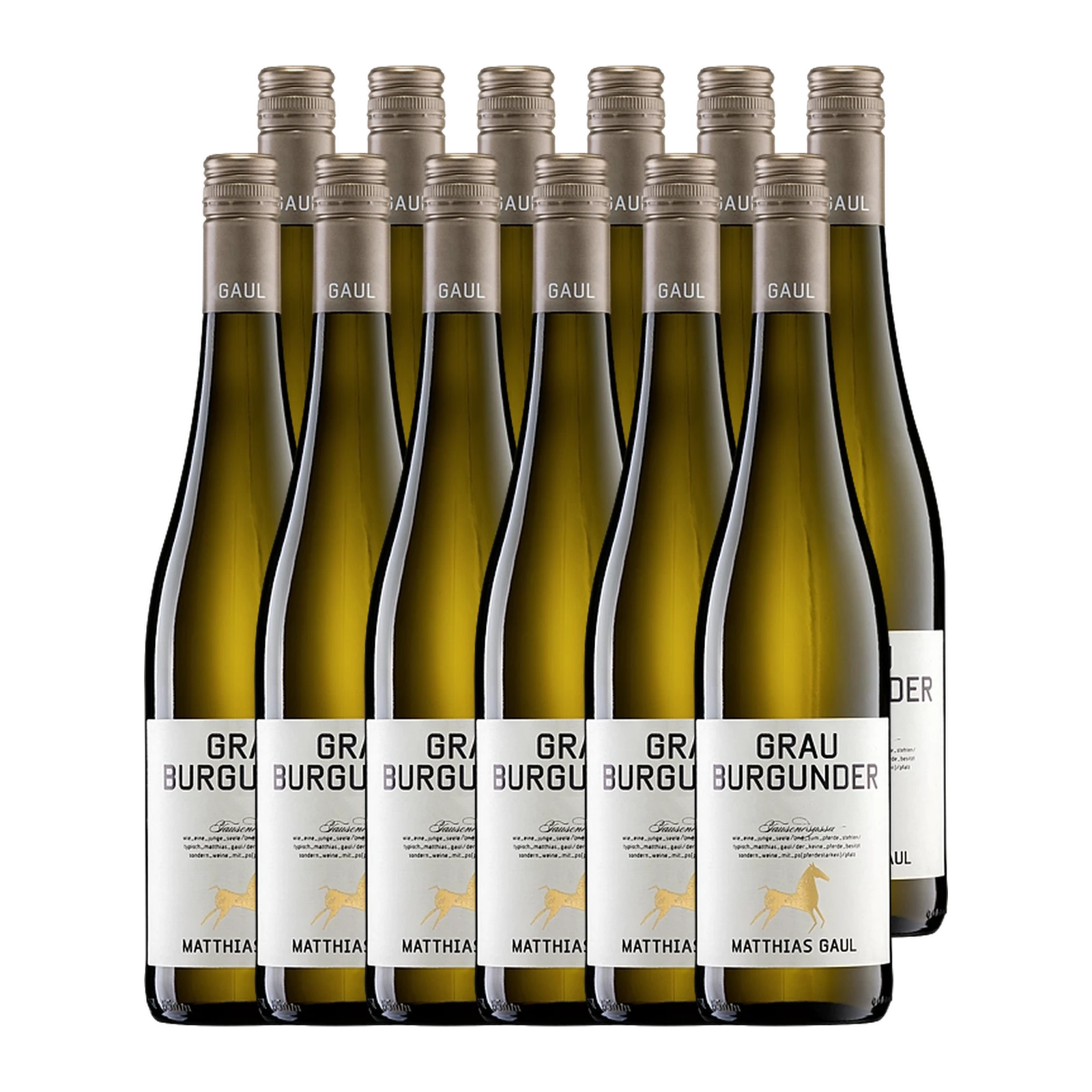 Zwölf Flaschen Matthias Gaul Grauburgunder Pfalz, zusammengestellt als Sparpaket.