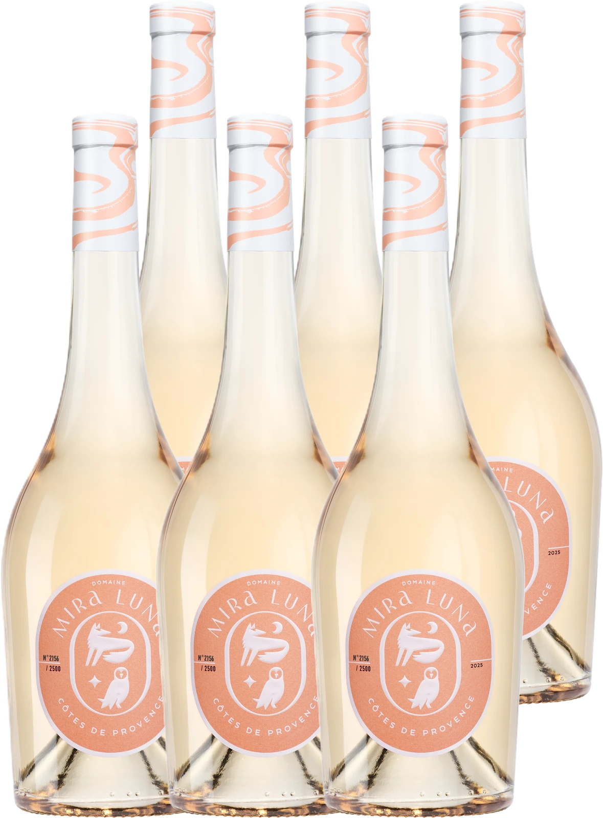 6 Flaschen Domaine Mira Luna Côtes de Provence Rosé 2025 im Sparpaket, helles Lachsrosa, 0,75 l