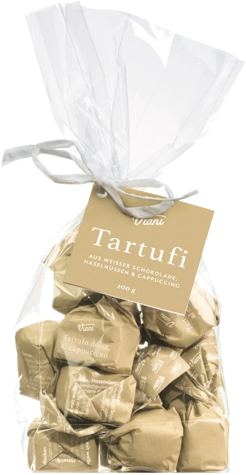 Cappuccino-Trüffel aus weißer Schokolade mit Arabica-Kaffee, braun gehüllt, im Beutel – Tartufi dolci al cappuccino