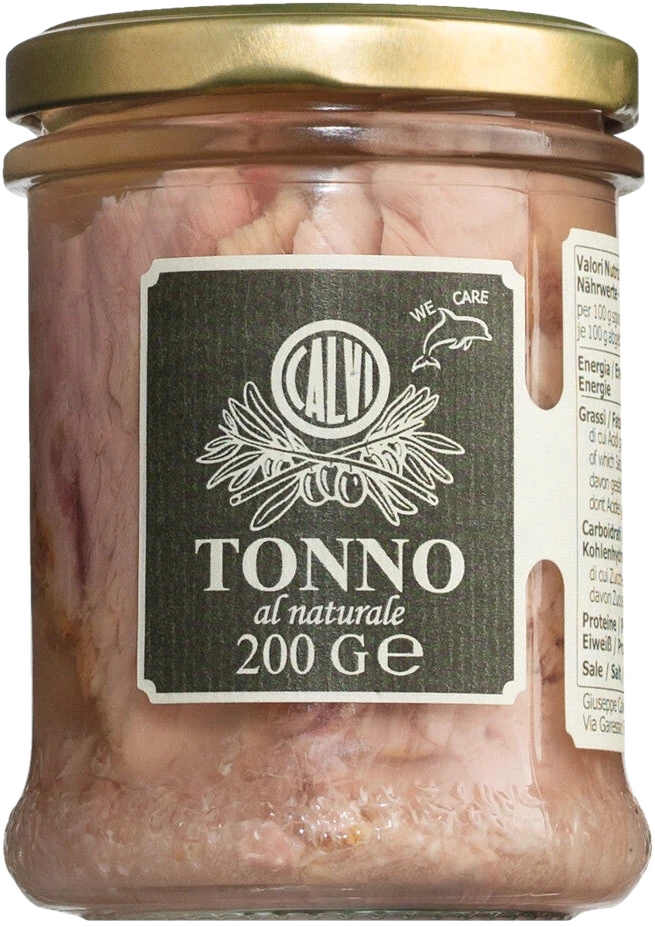 Can of Tonno all naturale, tuna in water without additives, Italian antipasti product.