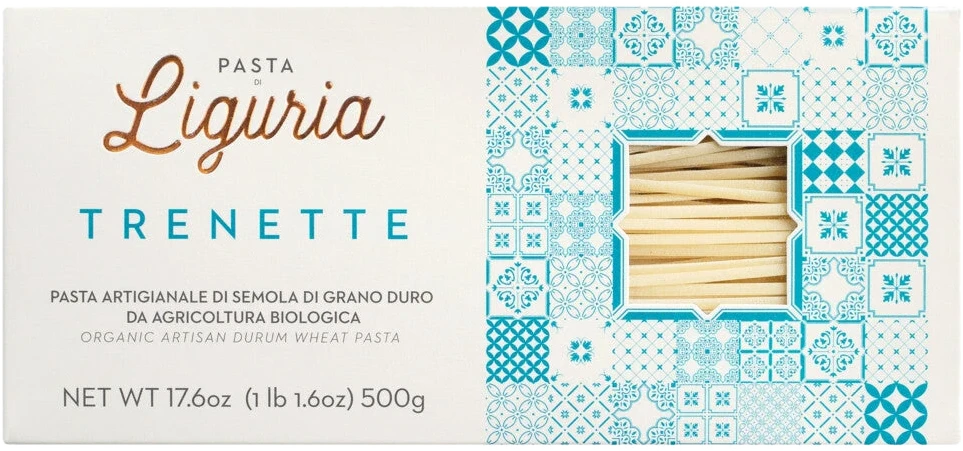 Bio-Trenette, flache ligurische Bandnudeln mit rauer Oberfläche, in Packung