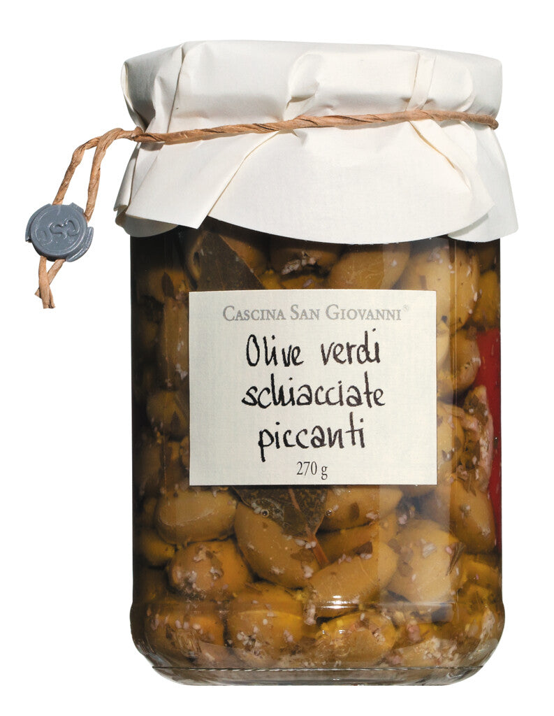 Olive verdi schiacciate piccanti