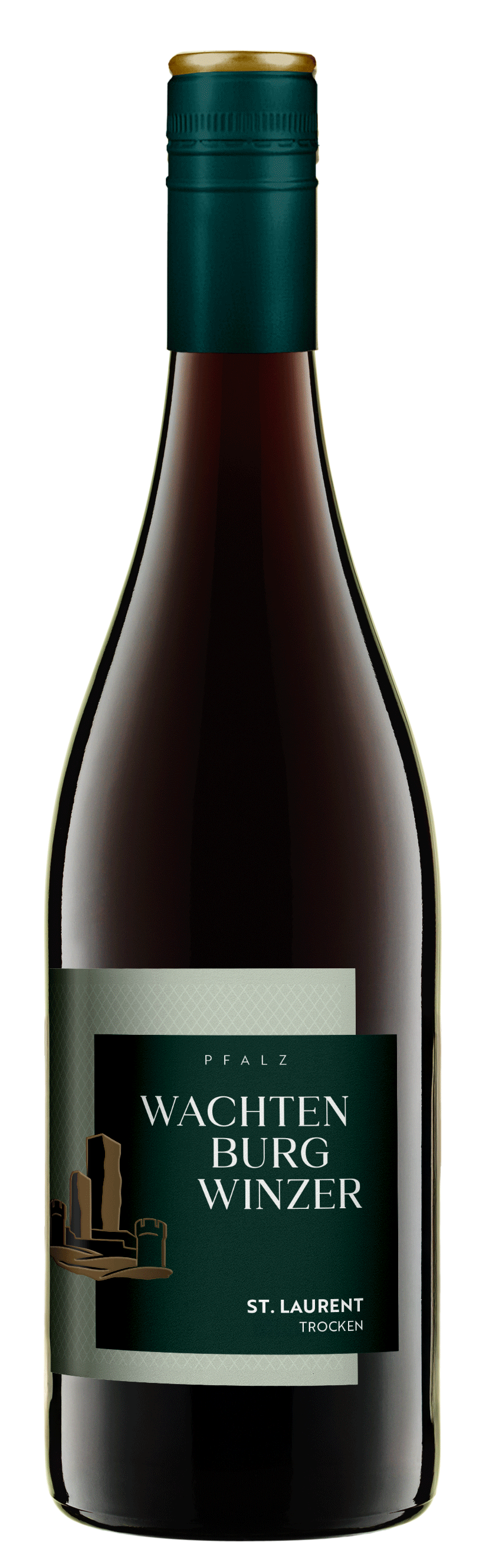 Wachtenburg Winzer St. Laurent Pfalz trocken – trockener Rotwein in dunkler Flasche mit Etikett.
