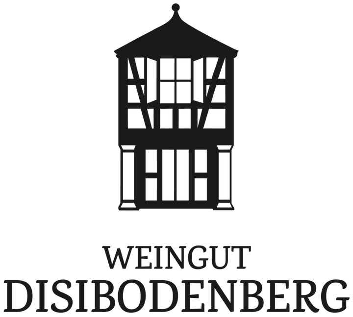 Weinhaus Disibodenberg Logo mit Klosterruine Disibodenberg im Hintergrund über Weinbergen an der Nahe