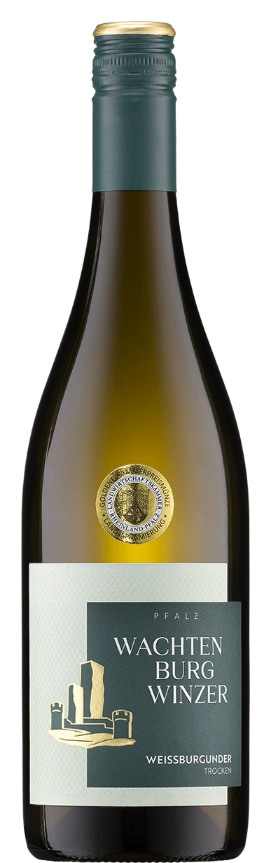 Wachtenburg Winzer Weißburgunder Burg dry, light wine bottle with estate logo on the label