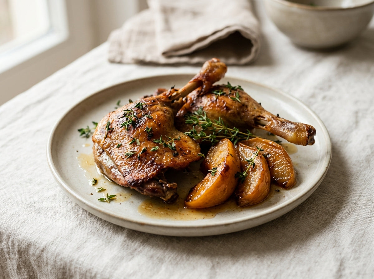 Entenkeulen aus dem Ofen mit Quitten und Thymian — Rezept aus dem Vinoscout-Magazin
