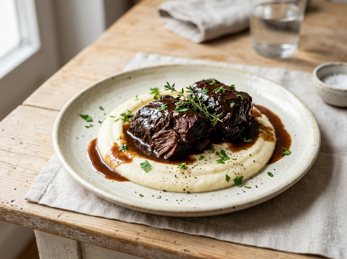 Geschmorte Rinderbäckchen mit Selleriepüree — Rezept aus dem Vinoscout-Magazin
