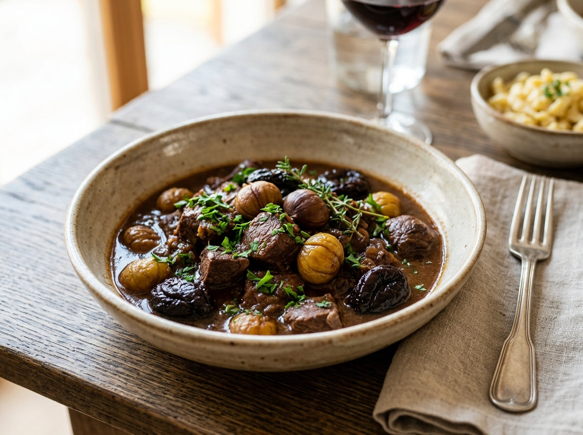 Hirschragout mit Maronen und Backpflaumen — Rezept aus dem Vinoscout-Magazin