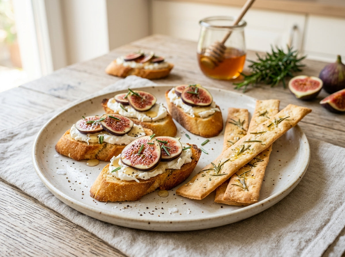 Goat cheese crostini with figs and rosemary lingue — Recipe from the Vinoscout magazine