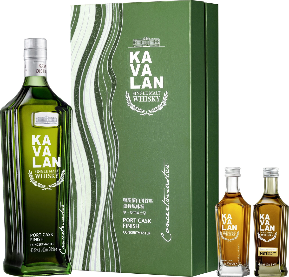 Kavalan Geschenkbox Concertmaster 40%vol Inhalt je 1 Fl. CM Port CF, SingleMalt
