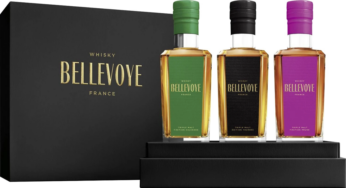 Bellevoye Prestige Trio 3x0,2l französischerWhisky Je 1x0,2l 43%vol Bellevoye Vert, Noir, Prune
