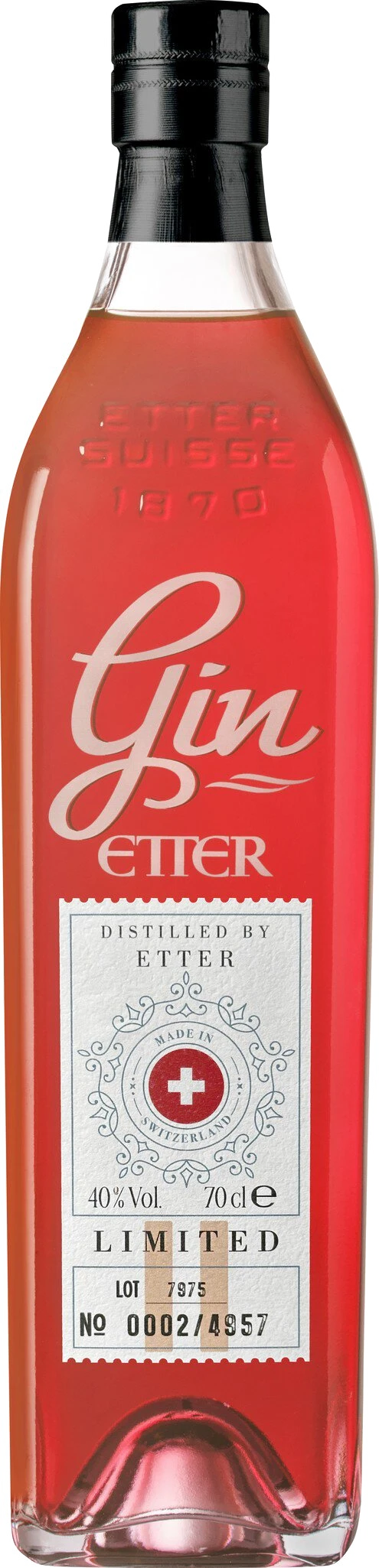 Original Etter Gin Red 40% vol Swiss Gin - limited special edition 0.7L