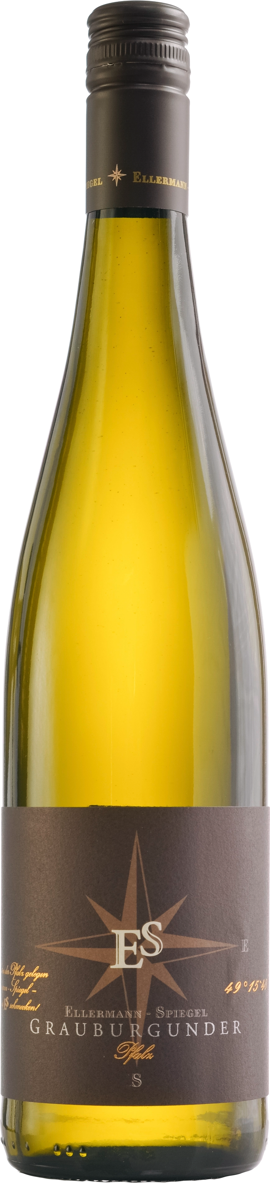 Ellermann-Spiegel Grauburgunder Gutswein, Pfalz – Weißwein in klarer Flasche mit Etikett