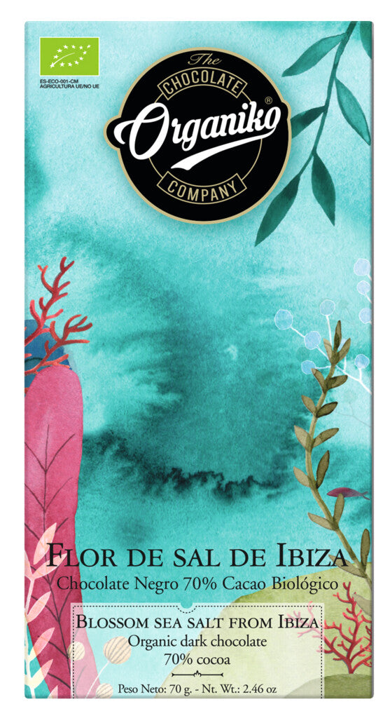 Dark Chocolate 70% Cocoa Bio Flor de Sal, bar