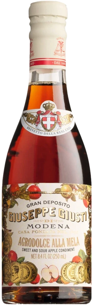 Acetaia Giusti Agrodolce alla Mela – bernsteinfarbenes süß-saures Apfeldressing in einer Glasflasche