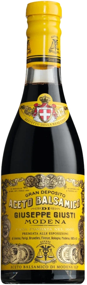 Giusti Aceto Balsamico di Modena IGP 4 Medaglie d'Oro – dunkle Glasflasche mit Etikett, sirupartiger Balsamico-Essig