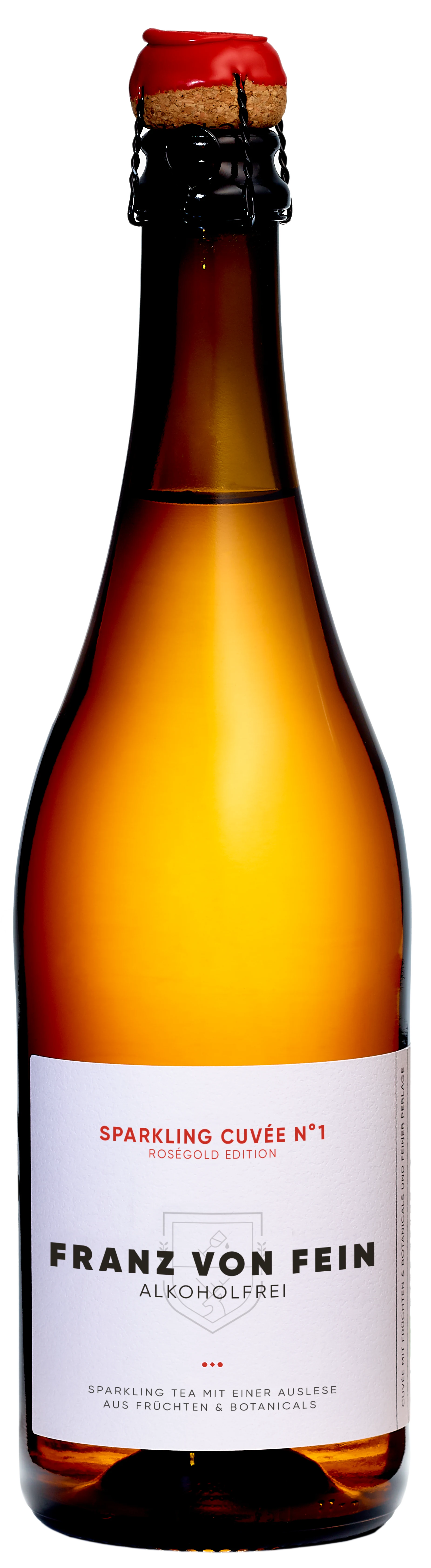 Franz von Fein Sparkling Tea Cuvée Nº1 Roségold Edition – alcohol-free bottle with rose gold label
