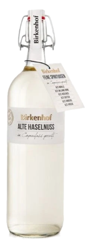 Bottle of Old Hazelnut from Birkenhof Distillery, a fruit brandy