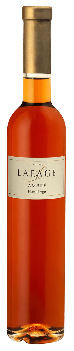 Flasche Domaine Lafage Ambre Hors D'age, oxidativer Weißwein in dunkler Glasflasche mit Etikett