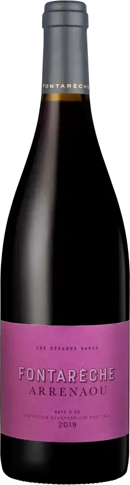 Red wine bottle Arrenaou from Chateau Fontarèche with a dark label