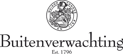 Schwarzweißes Logo von Buitenverwachting mit Wappen, Schriftzug und Gründungsjahr 1796.