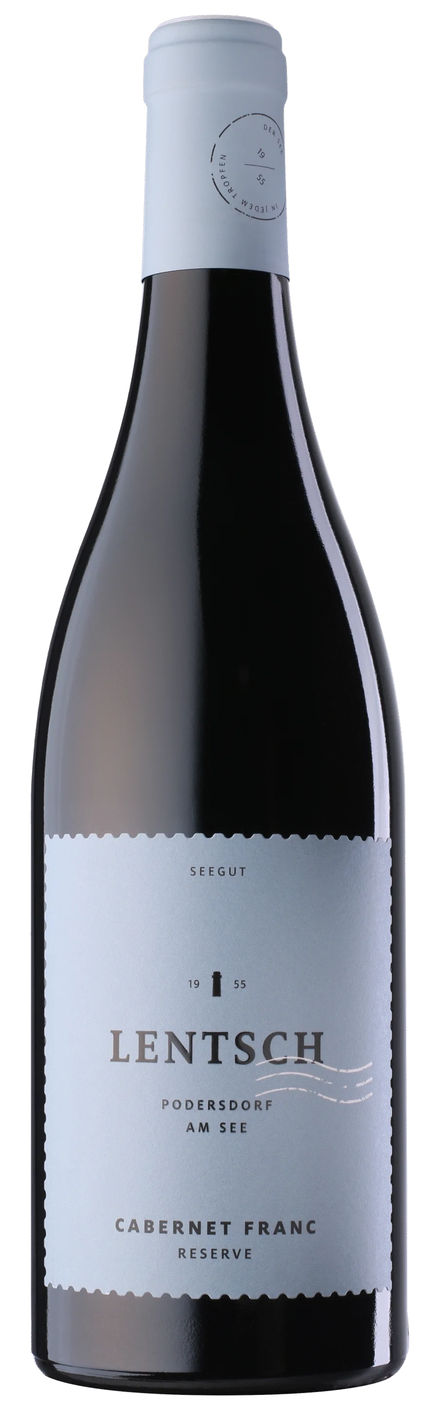 Seegut Lentsch Cabernet Franc Reserve, dunkle Rotweinflasche mit Etikett