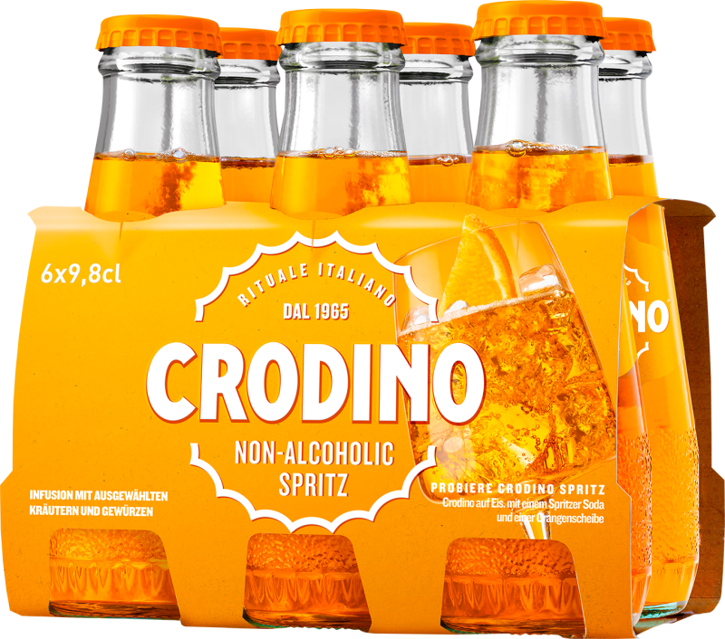 Campari Crodino alkoholfreier Aperitif, 6er-Pack mit orangefarbenen Glasflaschen