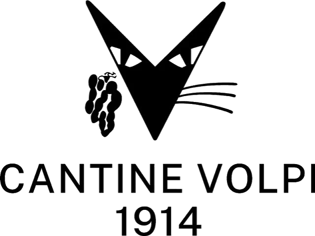 Logo von Cantine Volpi: stilisierter schwarzer Fuchskopf mit Schriftzug Cantine Volpi 1914