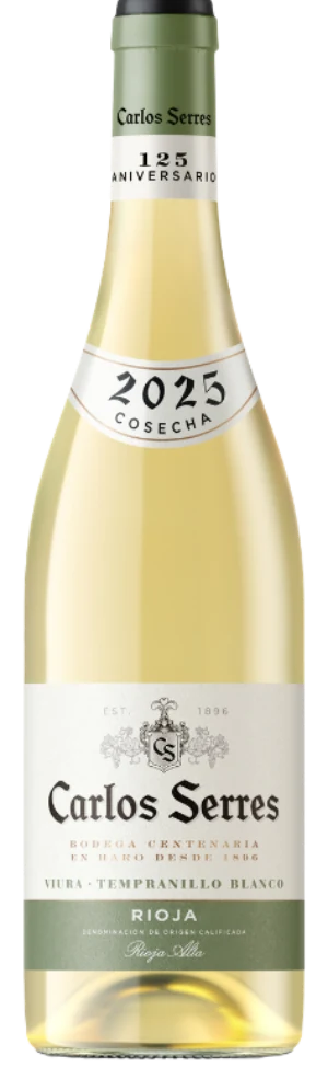 Bodegas Carlos Serres Blanco, Weißwein aus der Rioja, hellstrohgelb, mit Zitrus- und Apfelaromen sowie weißen Blüten.