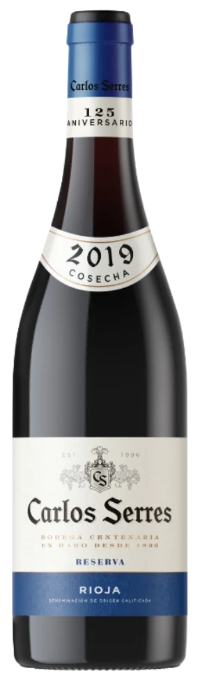 Rote Weinflasche Carlos Serres Reserva von Bodegas Carlos Serres mit klassischem Etikett