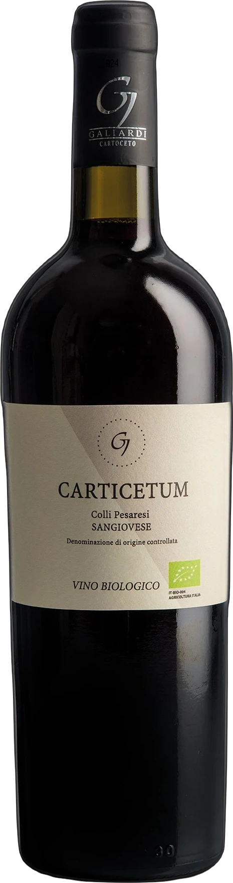 Bottle of red wine Carticetum by Galiardi, dark glass with label, wine bottle standing