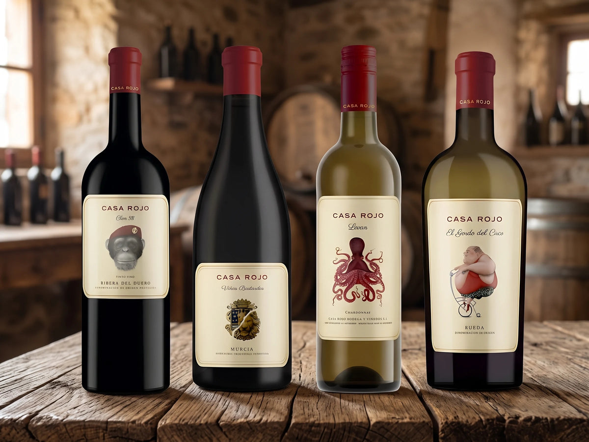 Discover Casa Rojo sample pack with four bottles: Clon 98, Viñas Bastardas, El Levan and El Gordo del Circo