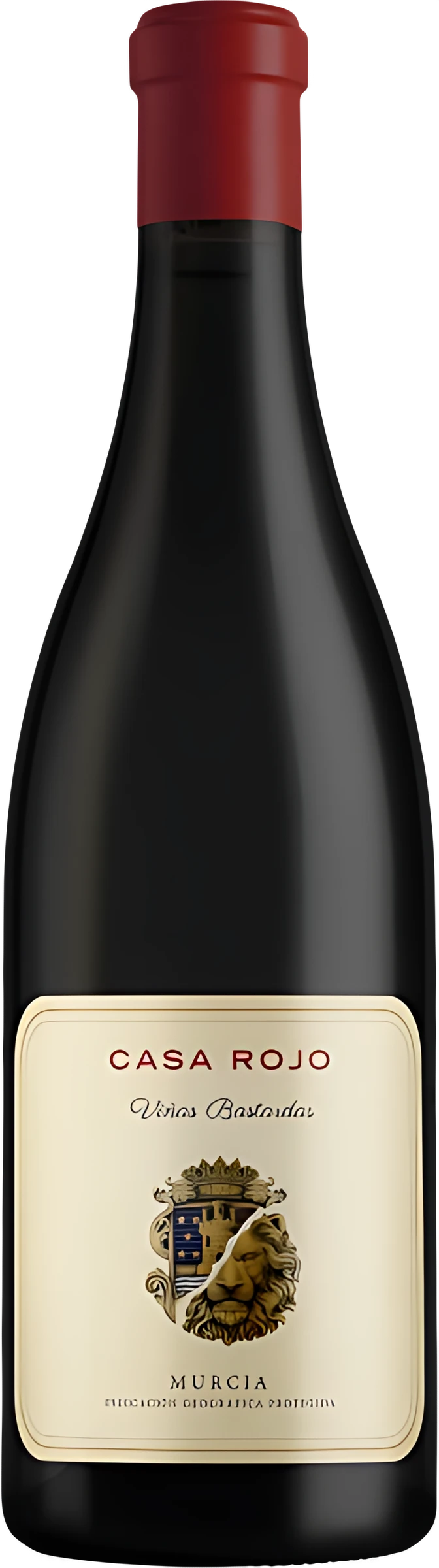 Casa Rojo Viñas Bastardas, rote Weinflasche mit markant gestaltetem Etikett des Herstellers Casa Rojo.