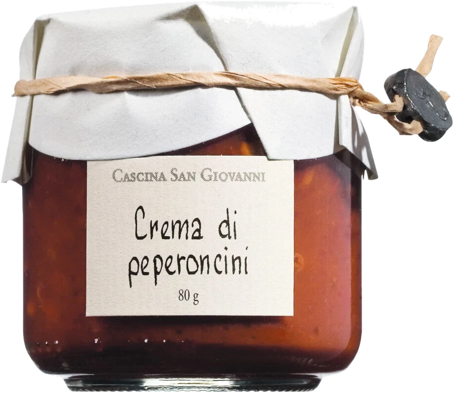 Cascina San Giovanni Crema di peperoncini – rote Kirschpaprika-Creme im Glas, pikant-fruchtig
