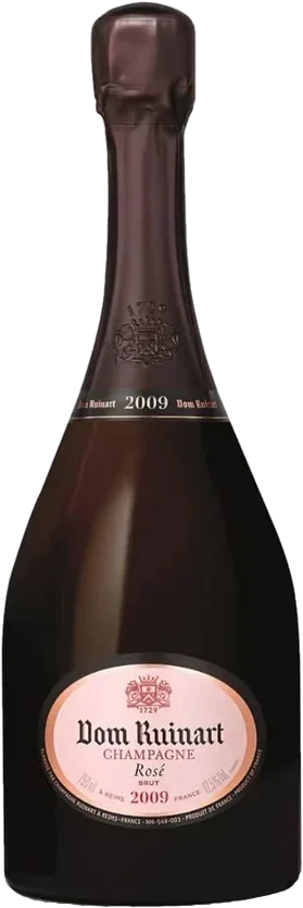 Flasche Champagne Dom Ruinart Rosé 2009 von Champagne Ruinart, Prestige-Cuvée in rosafarbener Flasche