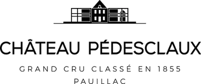 Logo von Château Pédesclaux mit Gebäudezeichnung und Schriftzug Grand Cru Classé en 1855, Pauillac