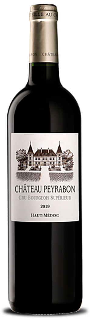 Château Peyrabon Haut-Médoc red wine, bottle with classic Bordeaux label, Cabernet Sauvignon blend