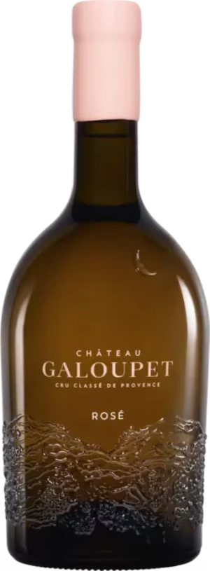 Château Galoupet Cru Classé Roséwein in lachsrosa Farbe, Flasche mit elegantem Etikett aus der Provence