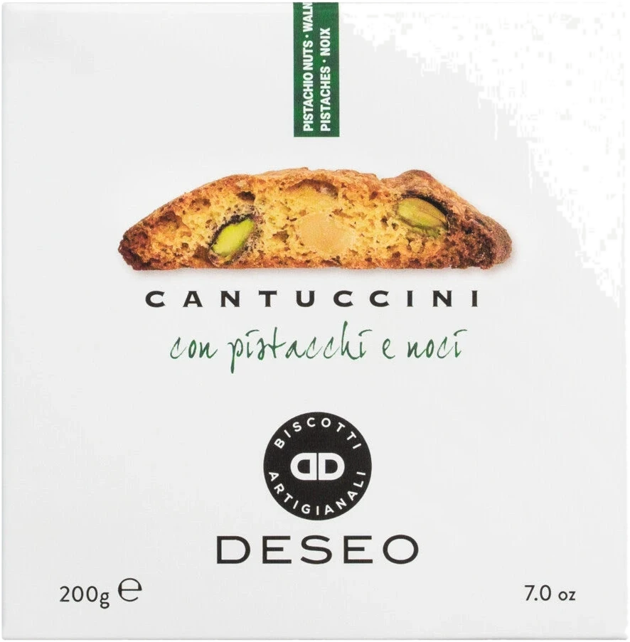 DESEO Cantuccini con pistacchi e noci – zweimal gebackenes Mandelgebäck mit Walnüssen und Pistazien in einer Tüte