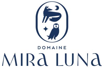 Logo des französischen Weinguts Domaine Mira Luna auf weißem Hintergrund.