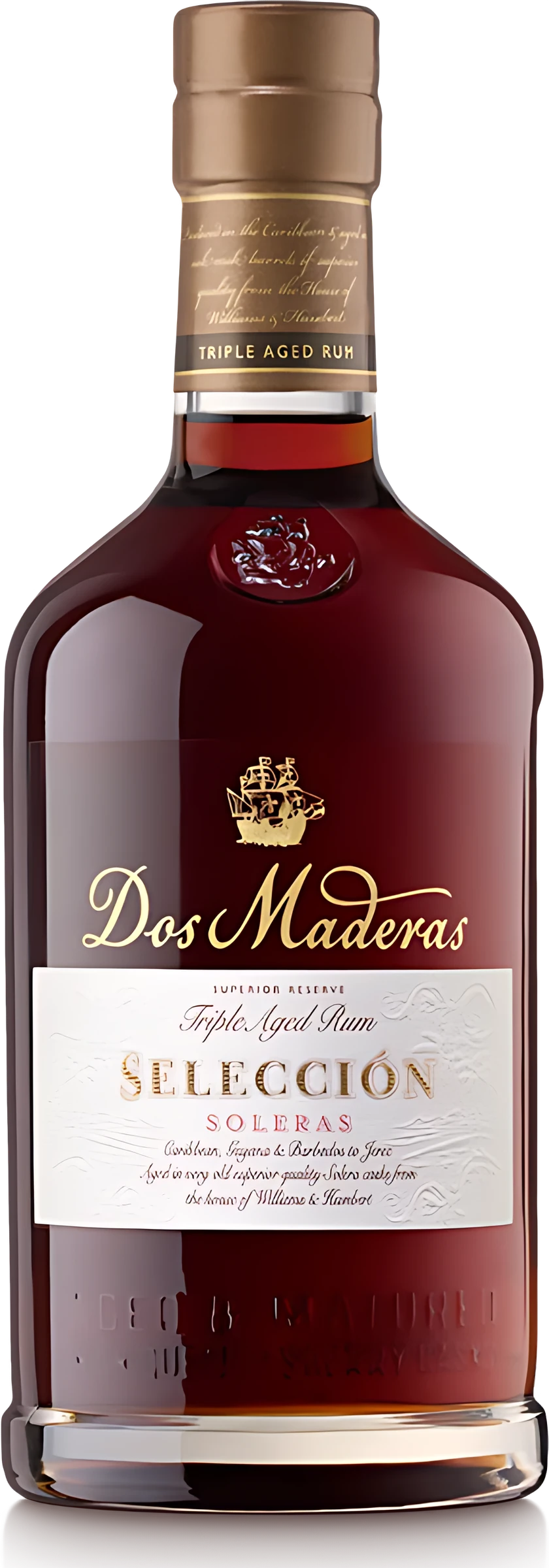 Flasche Dos Maderas Selección Rum von Williams & Humbert, dunkle Farbe, Sherryfass-gereift